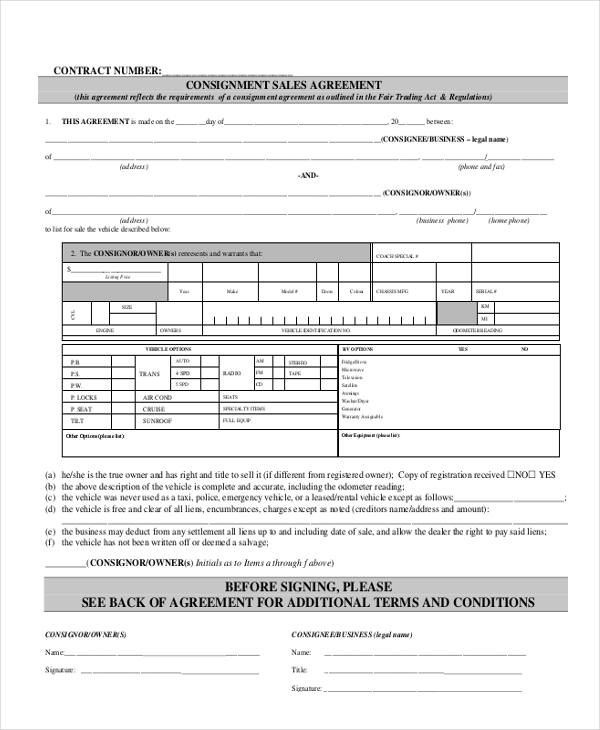 consignment sales agreement sample