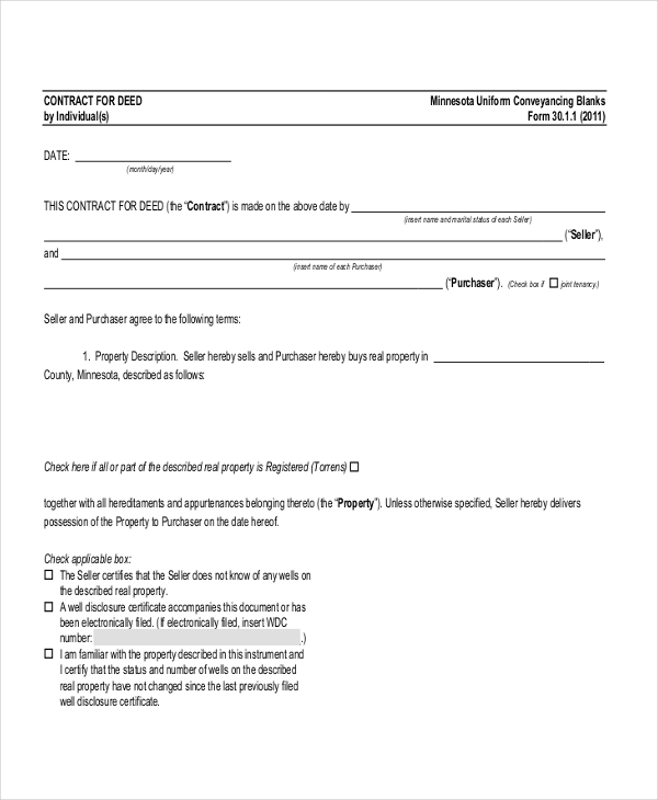 contract for deed purchase agreement form