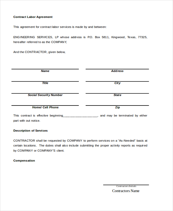 contract labour form 7 in FREE  DOC PDF Forms Contract Sample  Agreement