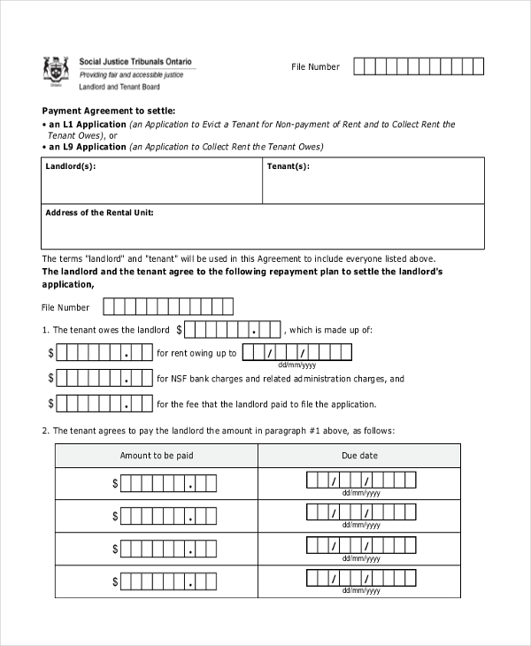 contract payment agreement form