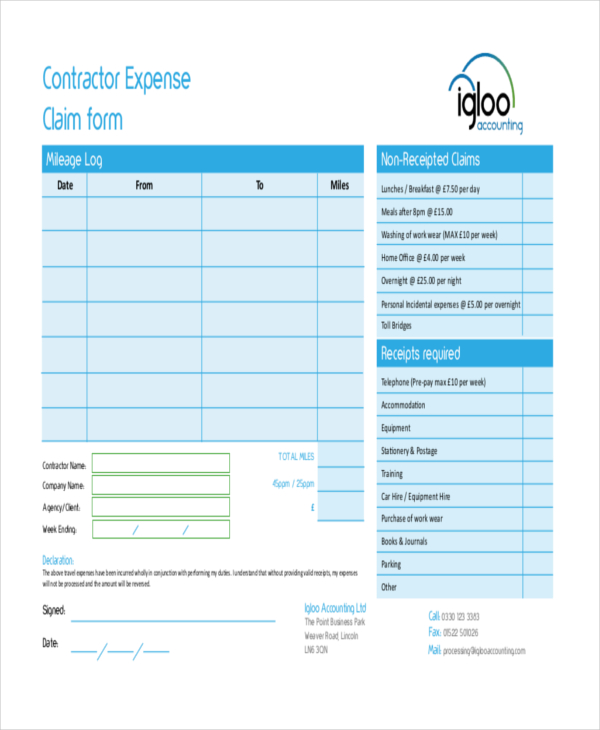 contractor expense accounting form