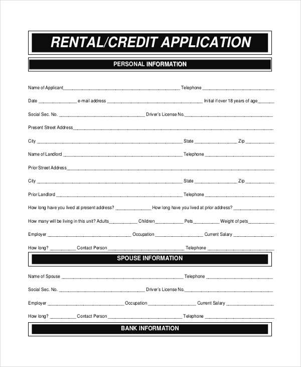 Free 6 Sample Apartment Rental Application Forms In Ms Word Pdf 5981