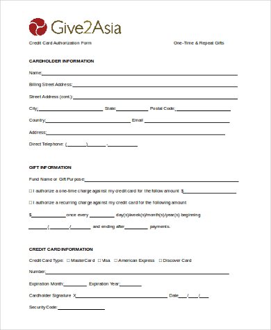 credit card charge authorization form