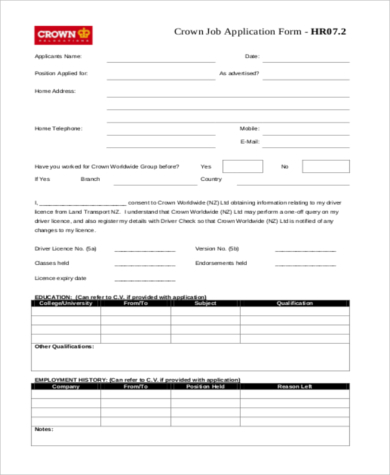 crown job application form