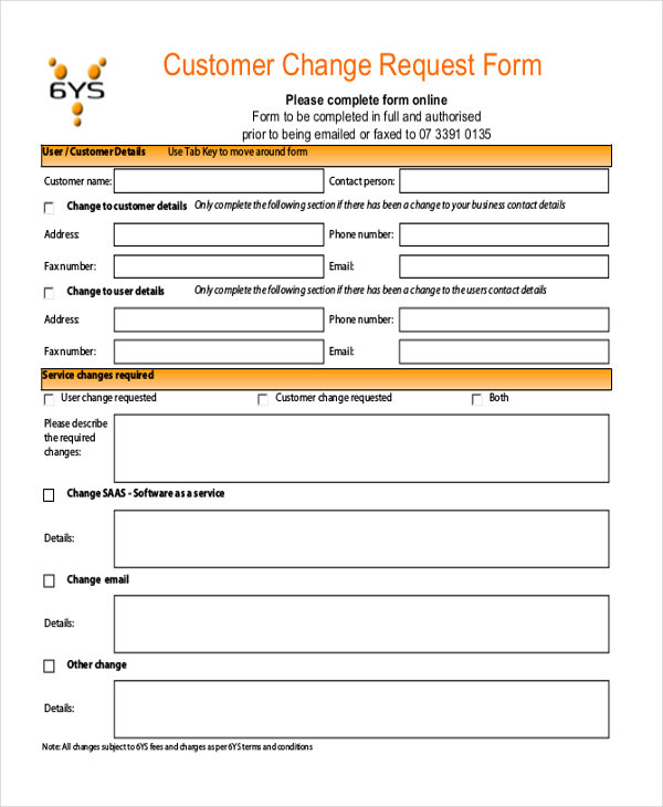 Sample Change Request Form Great Professionally Designed Templates