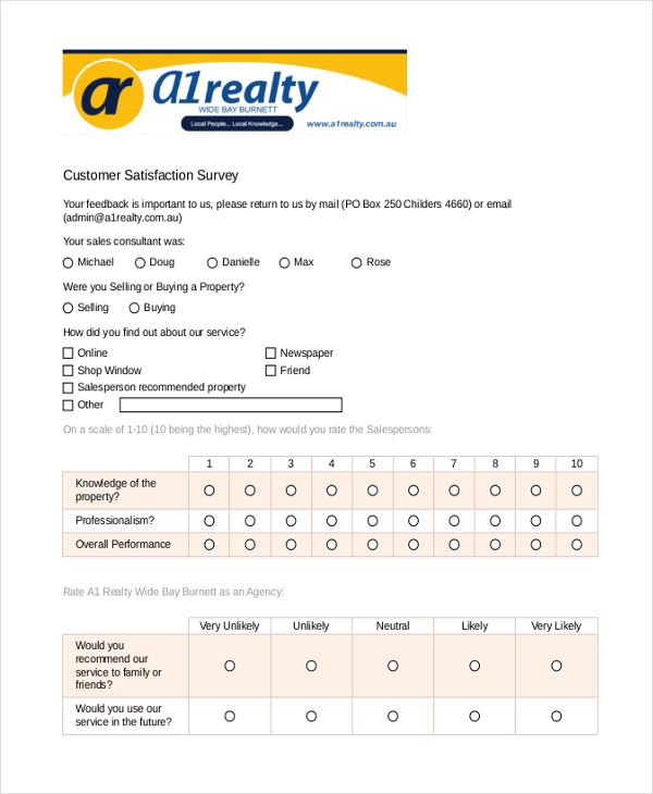 customer satisfaction survey examples