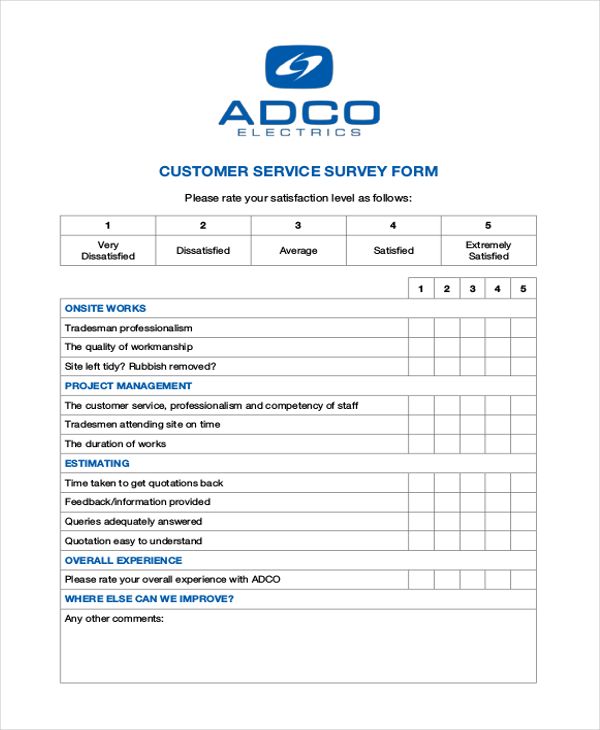 customer service survey examples