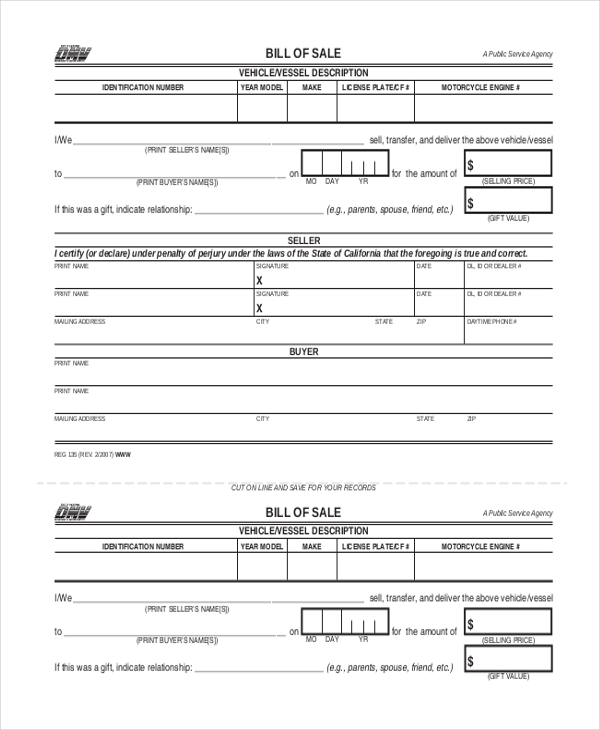 FREE 6+ Sample Motorcycle Bill of Sale Forms in PDF | MS Word