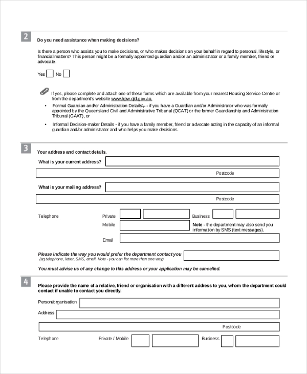 Free 9 Sample Housing Application Forms In Pdf Ms Word 8880