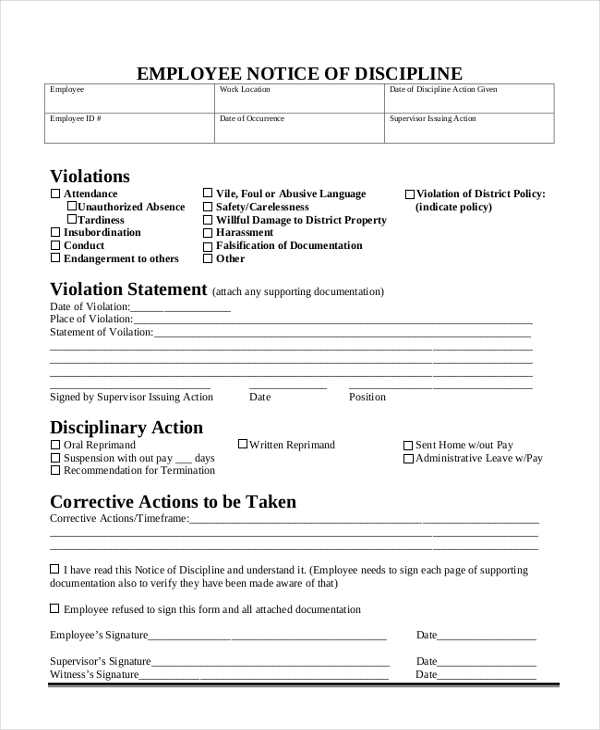 FREE 11+ Employee Discipline Form Samples, PDF, MS Word, Google Docs
