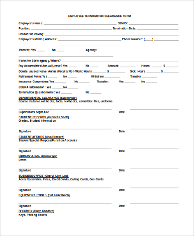 employee termination clearance form