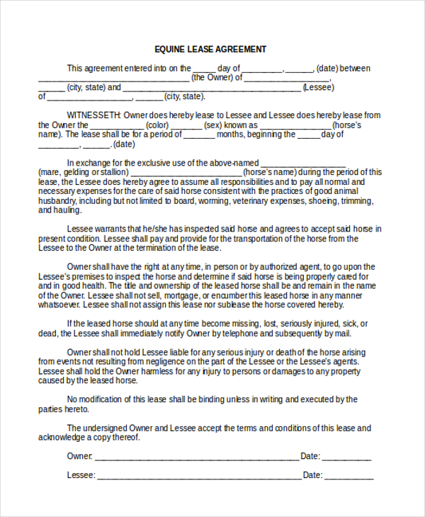 equine lease agreement