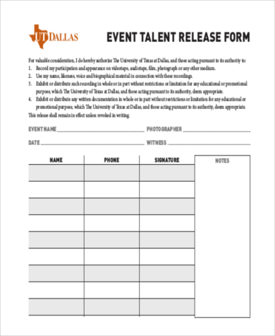 event talent release form