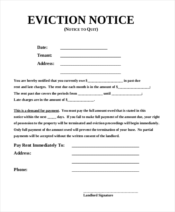 FREE 8 Sample Eviction Notice Forms In PDF MS Word