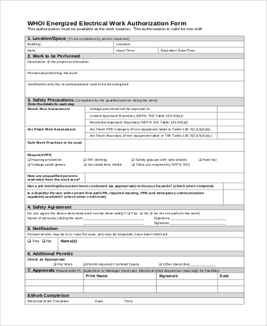 electrical work authorization form