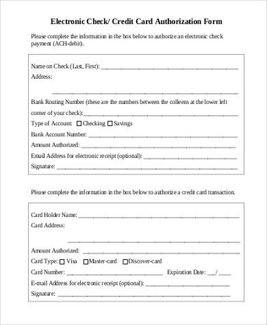 electronic check credit card authorization form