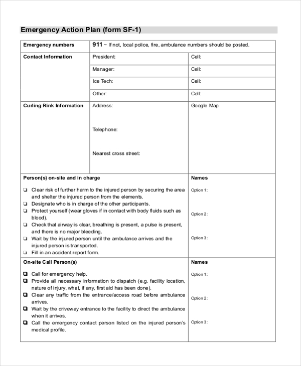 Emergency Action Plan Athletic Training Template