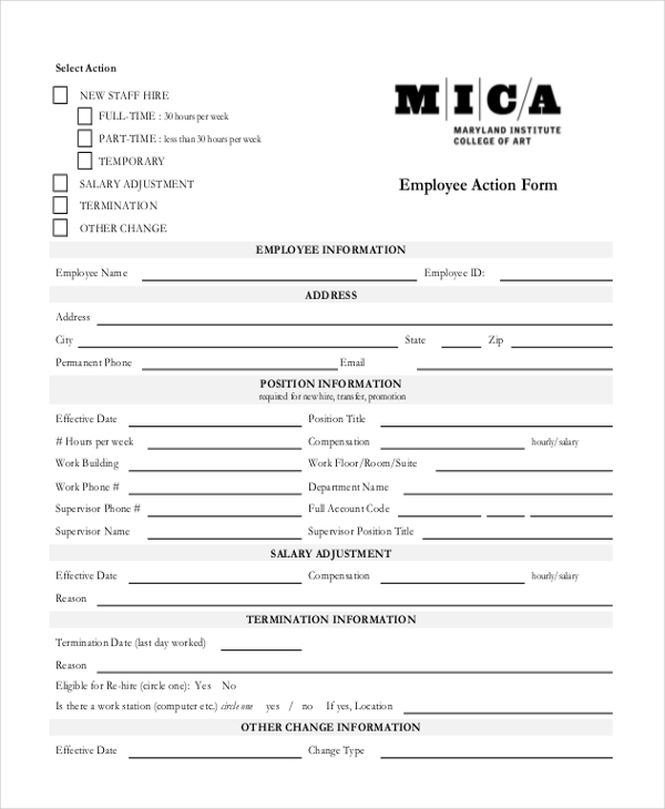 employee action form