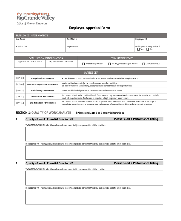 employee appraisal filled form
