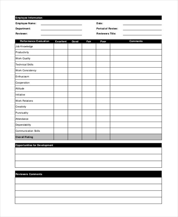 employee appraisal review form