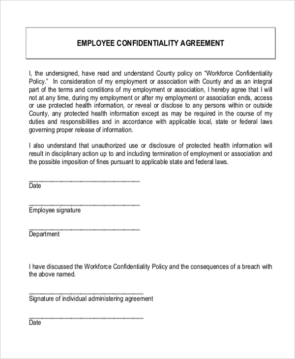 employee confidentiality agreement form