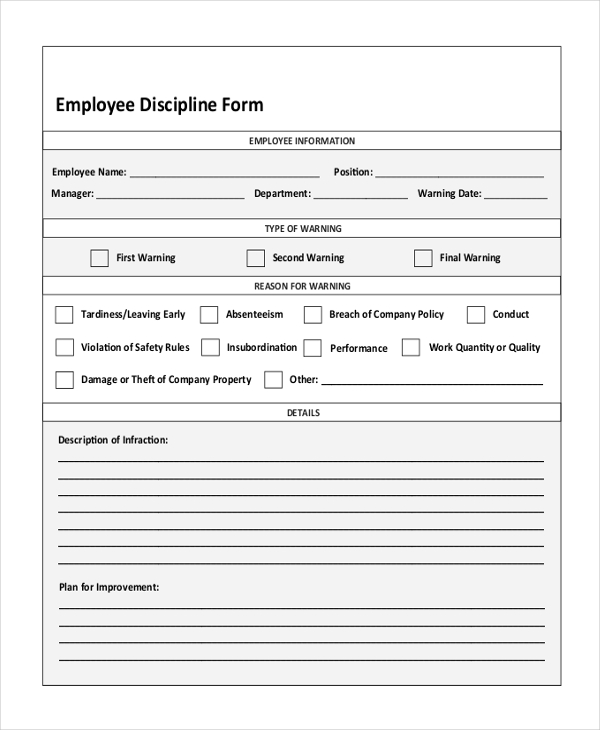 employee discipline form pdf
