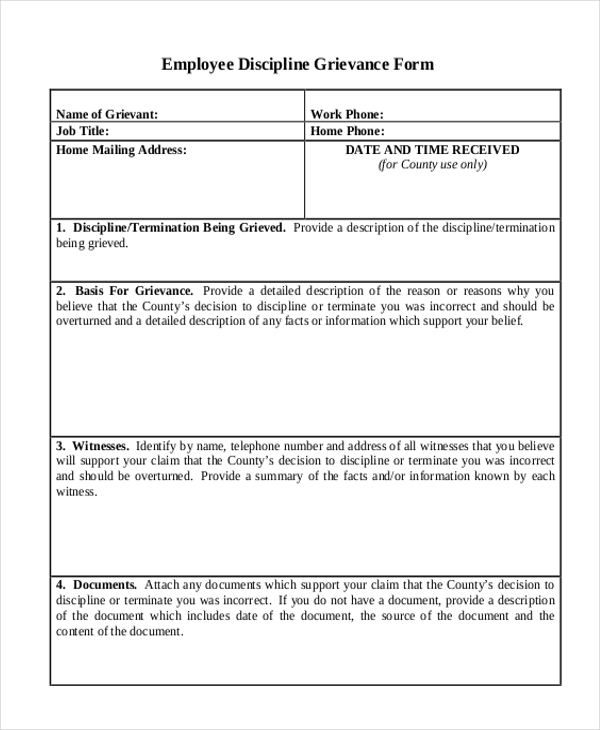 employee discipline grievance form