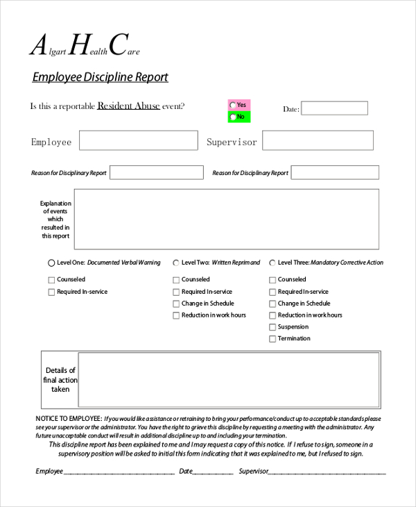 employee discipline report form