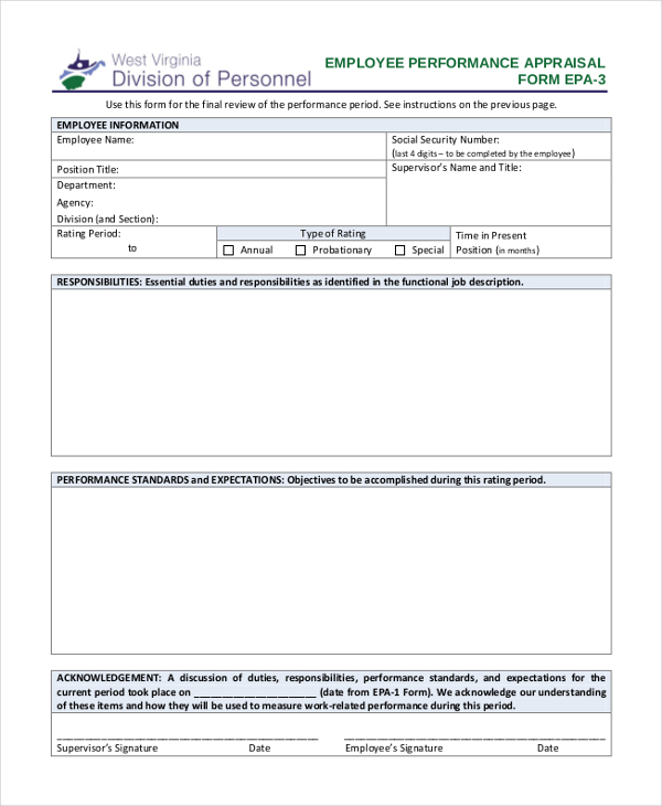 FREE 9+ Sample Employee Appraisal Forms in PDF | MS Word | Excel