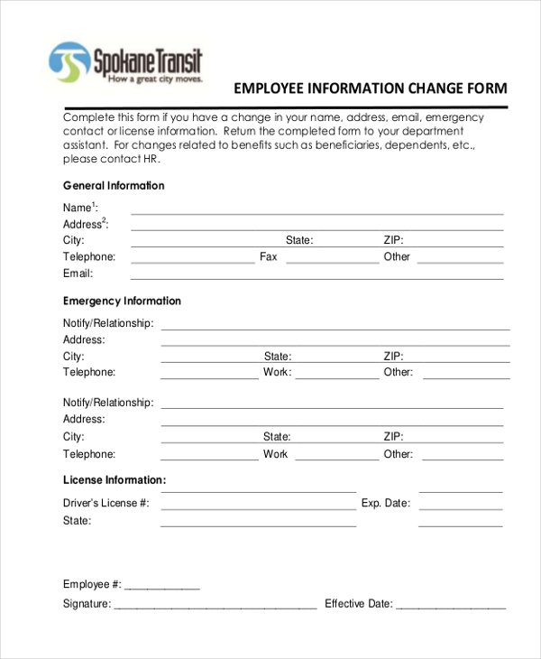 employee information change form