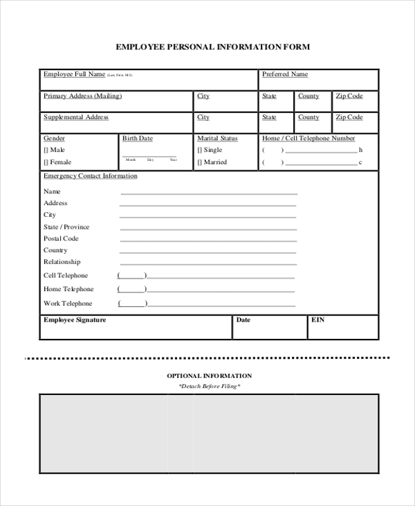 employee personal information form