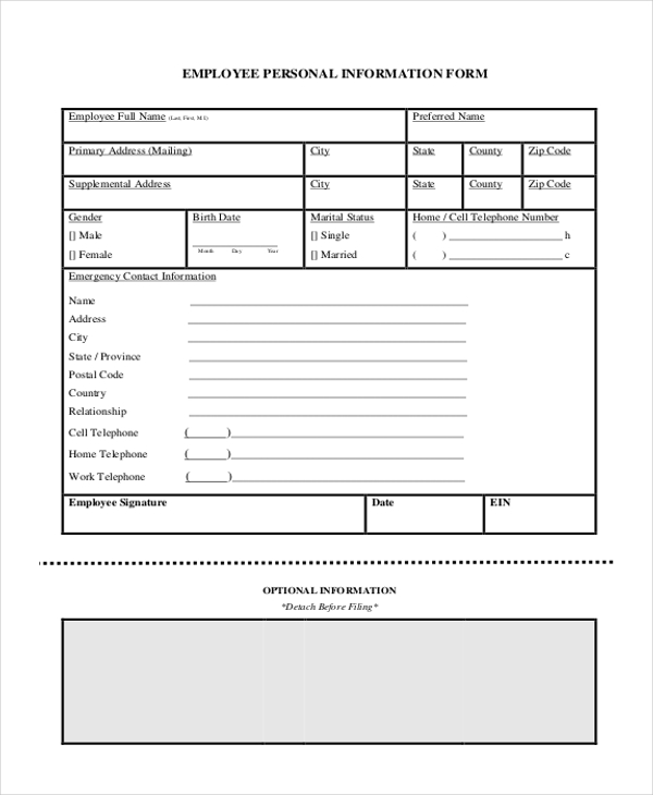 FREE 10+ Sample Employee Information Forms in PDF MS Word