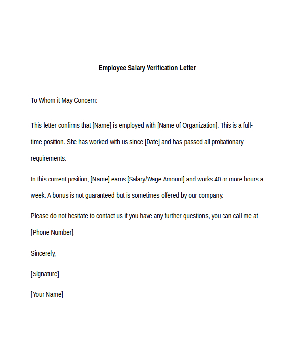 free 7 sample employee verification letters in pdf ms word