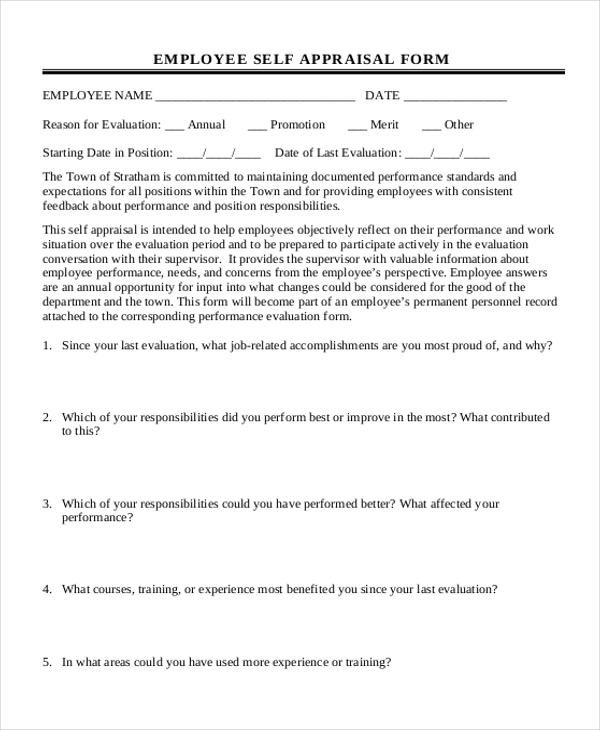 FREE 14 Self Appraisal Form Samples PDF MS Word Google Docs Excel