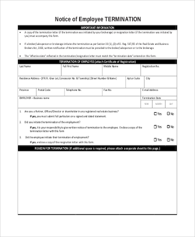 Printable Employee Termination Form