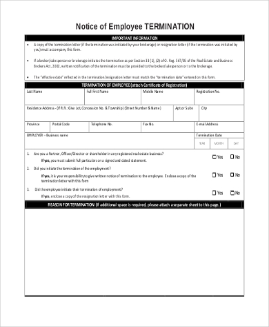 FREE 8+ Sample Employee Termination Forms in PDF | MS Word