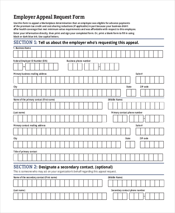 employer appeal request form