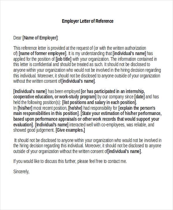 employer letter of reference