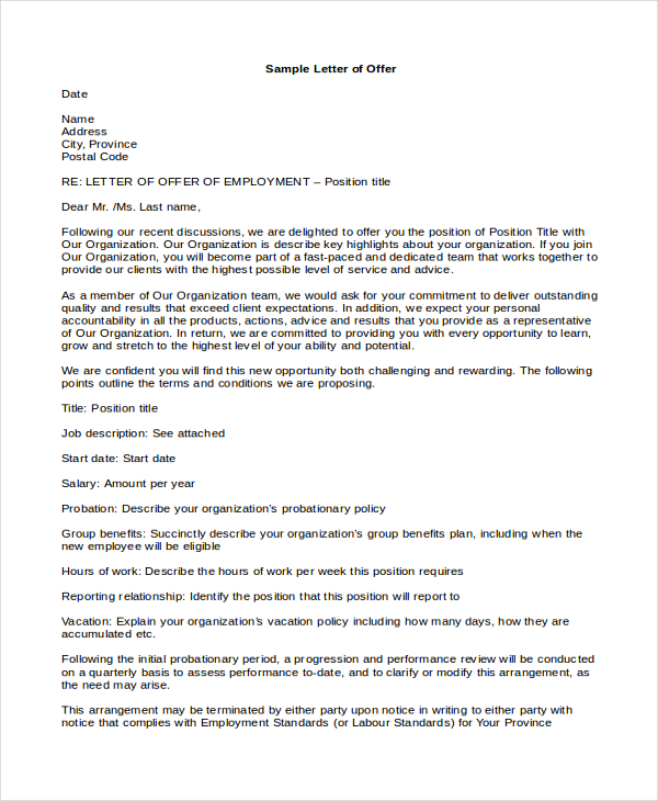 employment offer letter example