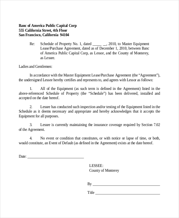 equipment lease purchase agreement form