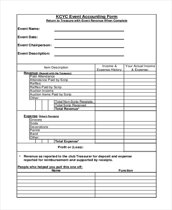 event accounting form