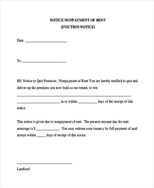eviction notice for nonpayment of rent