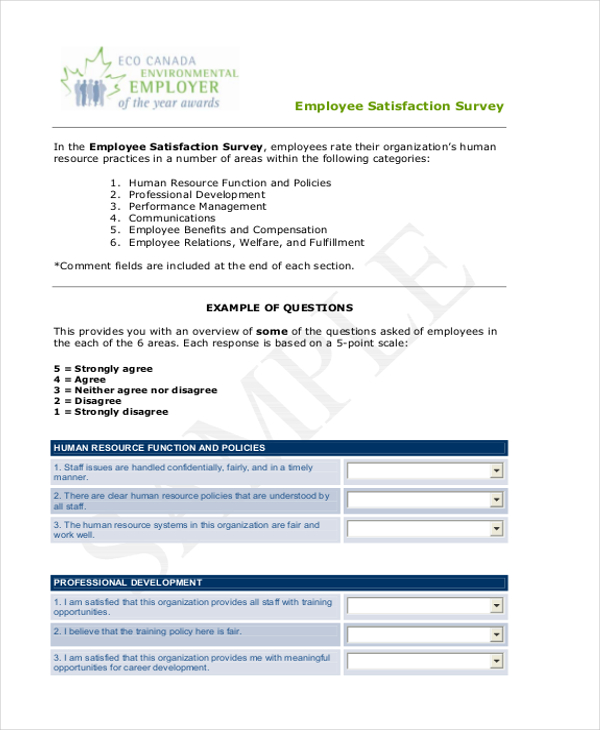 examples of employee satisfaction survey