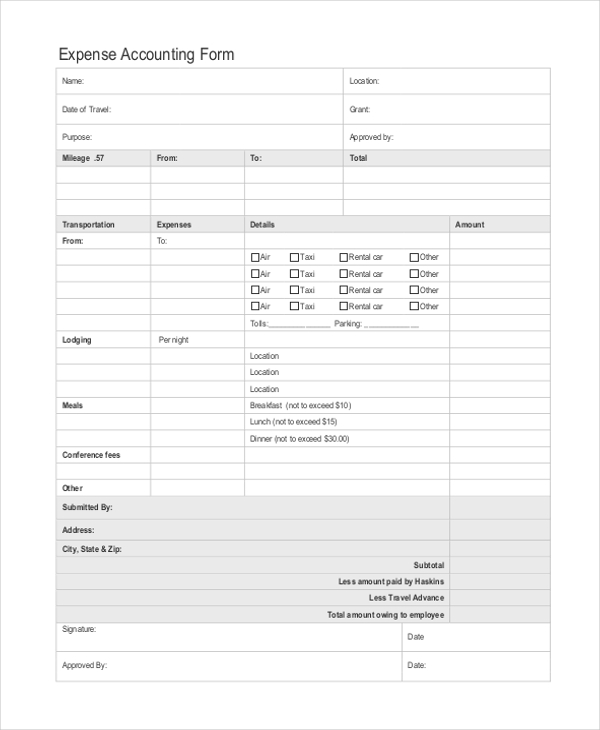 expense accounting form