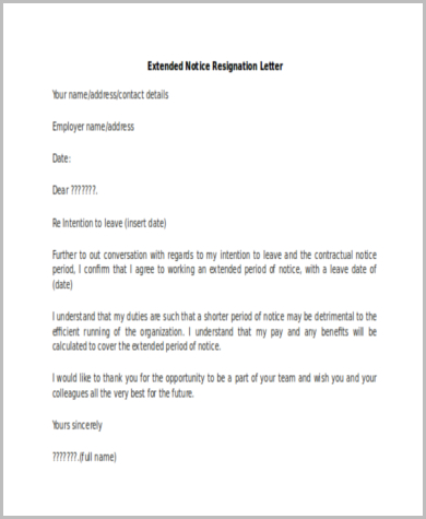 extended notice resignation letter