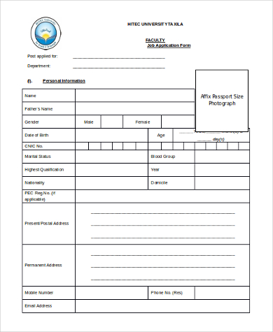 faculty job application form
