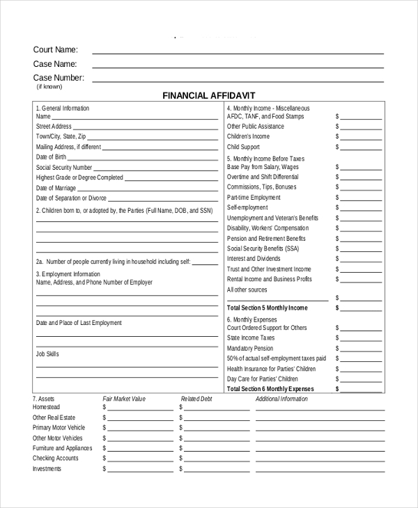 financial affidavit form1