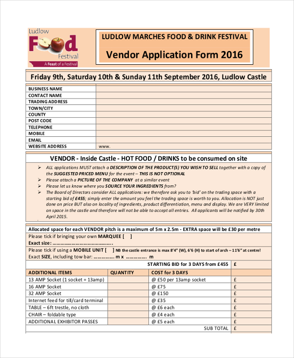 FREE 9+ Sample Vendor Application Forms in MS Word PDF Excel