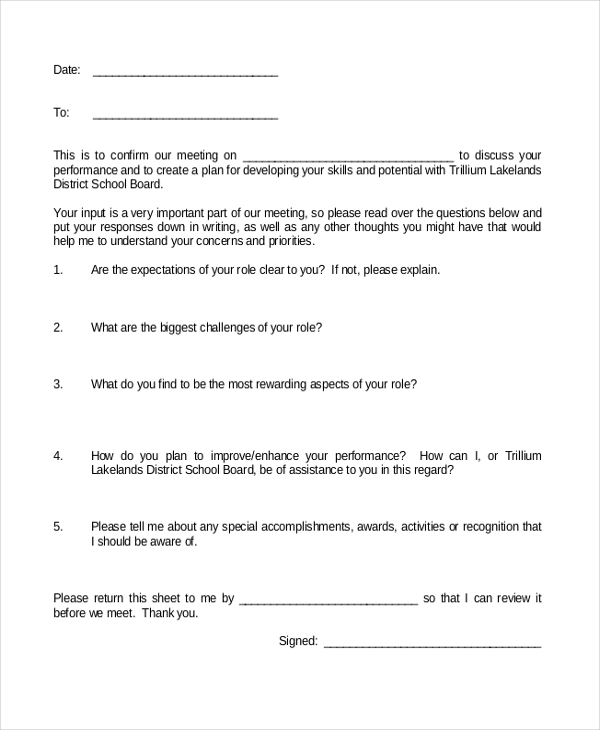 filled personal appraisal form