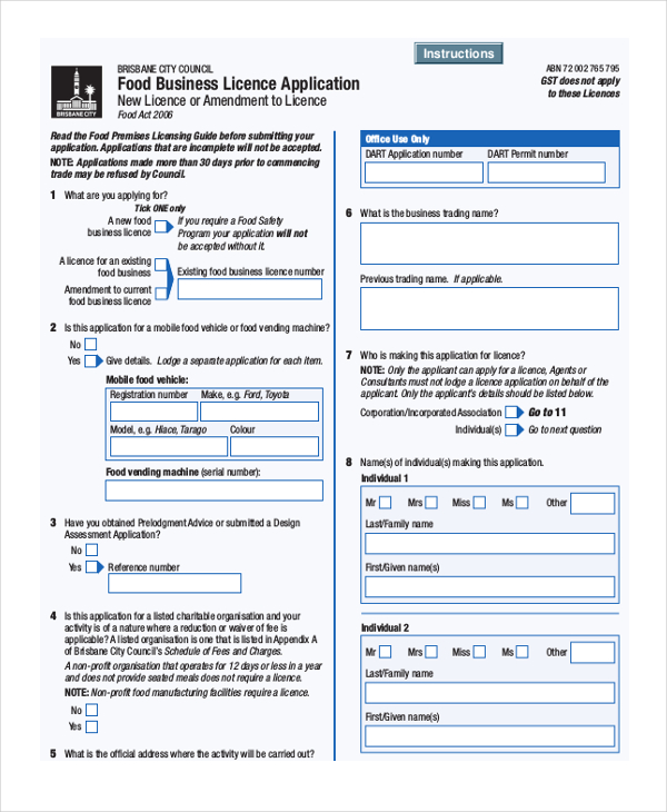 food business licence application form